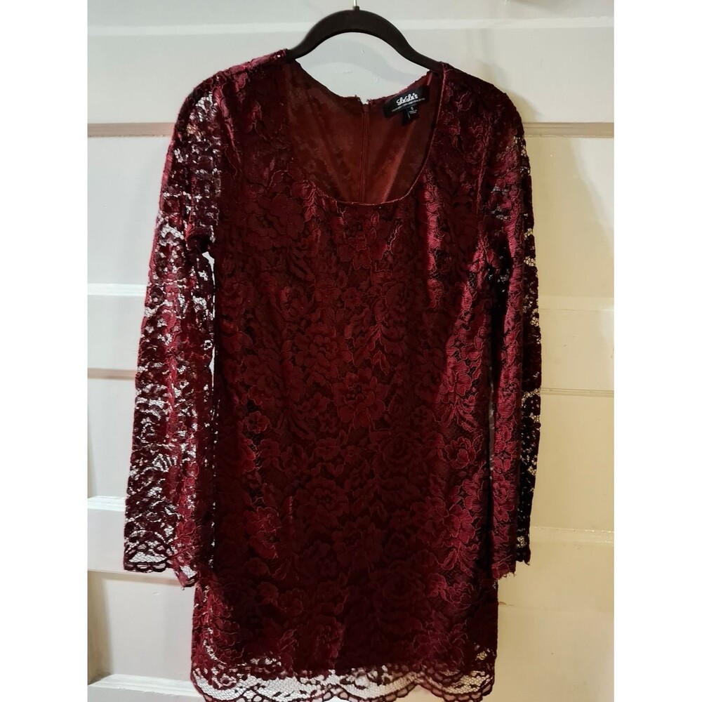 Lulu's Burgundy Lace Long-Sleeve Scoop Neck Dress